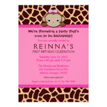 Modern Girl Monkey Invitation [Pink]