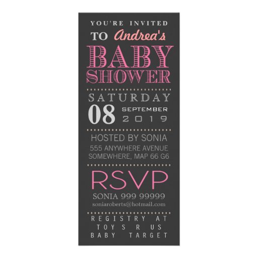 Modern Girl Pink Typography Baby Shower Long Custom Invites