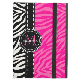 Modern Girly Black Pink Zebra Print Personalized iPad Cover