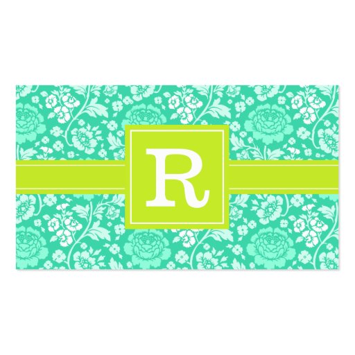Modern Girly Floral Teal & Lime Green Personalized Business Card (front side)
