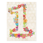 Modern Girly Unique Number 1 Designer Flowers Card postcards