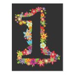 Modern Girly Unique Number 1 Designer Flowers Card postcards