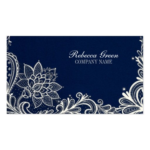 modern girly white lace navy blue swirls fashion business card templates