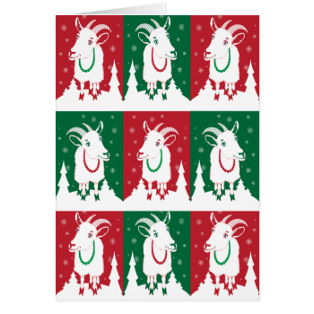 Modern Goats in Holiday Green and Red Greeting Cards