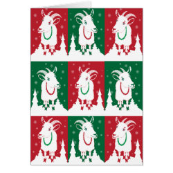 Modern Goats in Holiday Green and Red Greeting Card