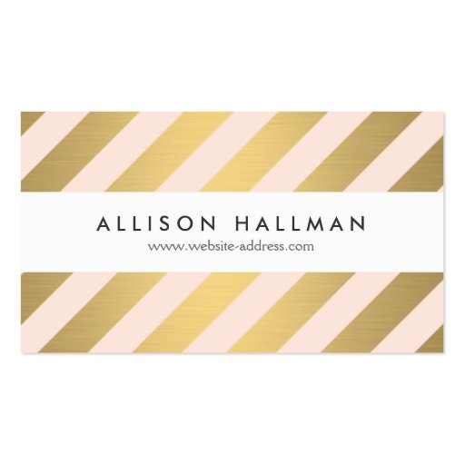 Modern Gold and Peach Diagonal Stripes Business Card Templates (front side)