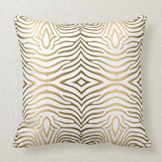 Modern Gold And White Zebra Stripes Throw Pillow