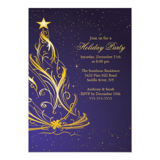 Modern Gold & Blue Christmas Holiday Party Custom Invite