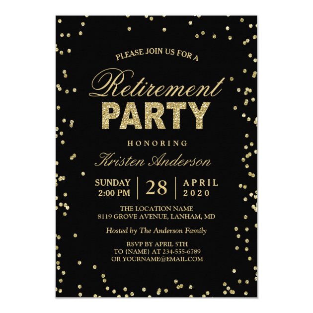 Modern Gold Glitter Sparkles Retirement Party Card