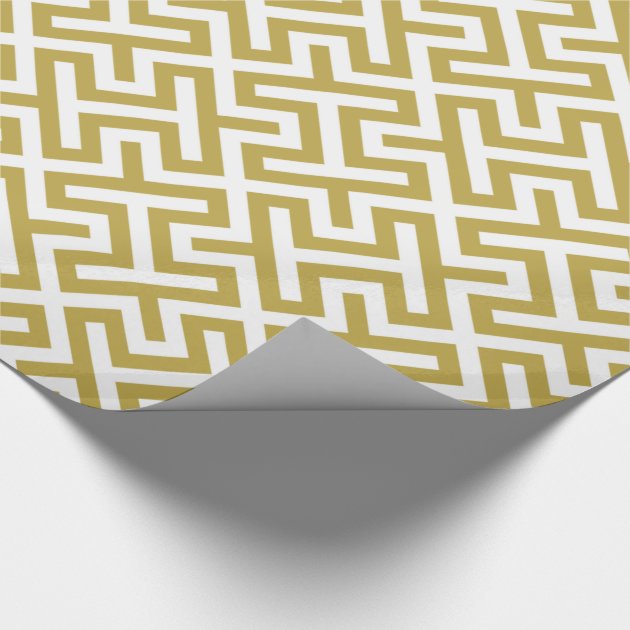 Modern gold greek key geometric patterns monogram wrapping paper 4/4