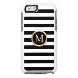 Modern Gold Monogram Initial Black & White Stripes