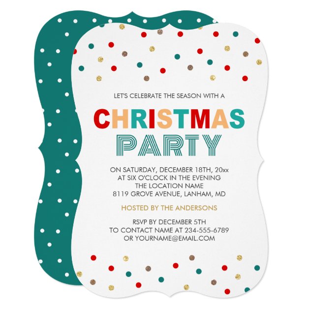 Modern Gold Red Green Confetti Christmas Party Card