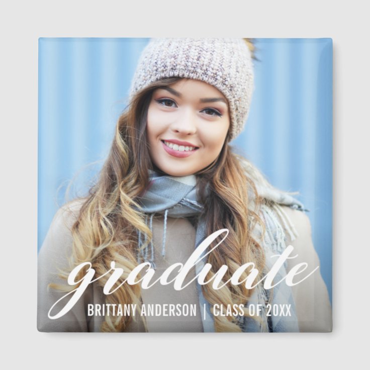 Modern Graduation Announcement Graduate Photo Sq Magnet Zazzle