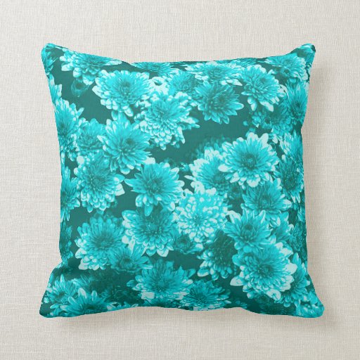 Modern Graphic Dahlia Pattern, Teal and Aqua Throw Pillow Zazzle