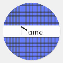 Modern gray and blue plaid personalized name stickers