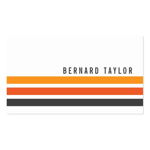 Modern gray and orange retro stripes stylish white business card (front side)