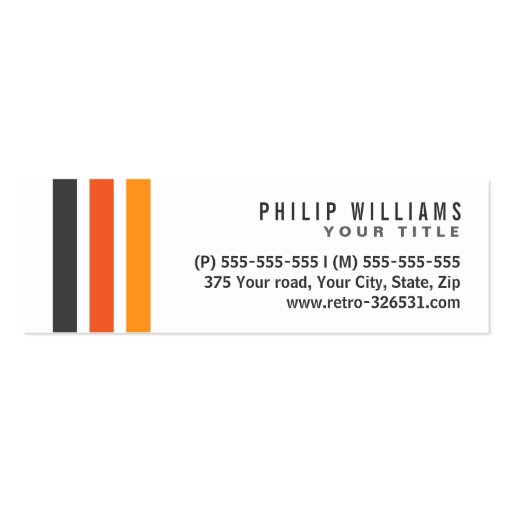 Modern gray and orange retro stripes stylish white business card template (back side)