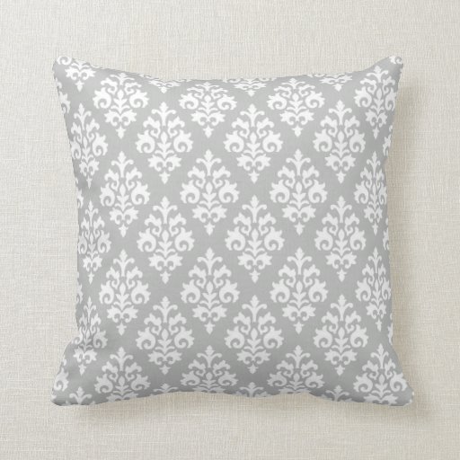 Modern Gray and White Damask Throw Pillow Zazzle