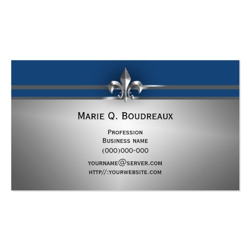 Modern Gray Blue Fleur de Lis Business Cards (front side)