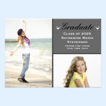 Modern Gray Corner, 2 Photos Graduation invitations