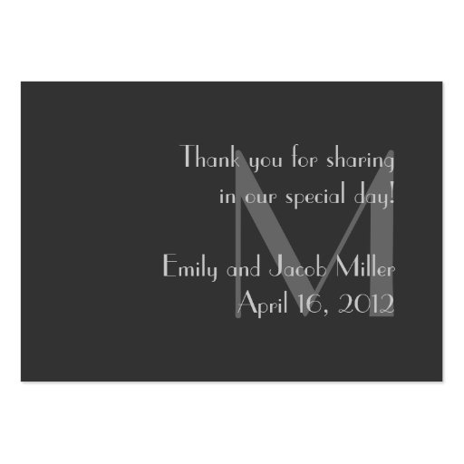 Modern Gray Monogram Place Cards Business Card (back side)