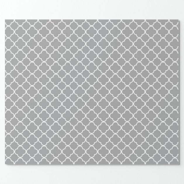Modern Gray Quatrefoil Pattern Wrapping Paper 3/4