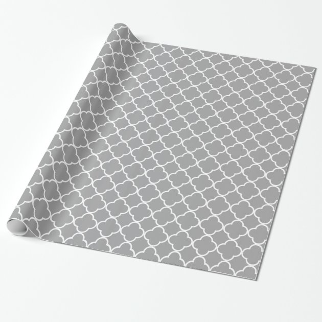 Modern Gray Quatrefoil Pattern Wrapping Paper 2/4