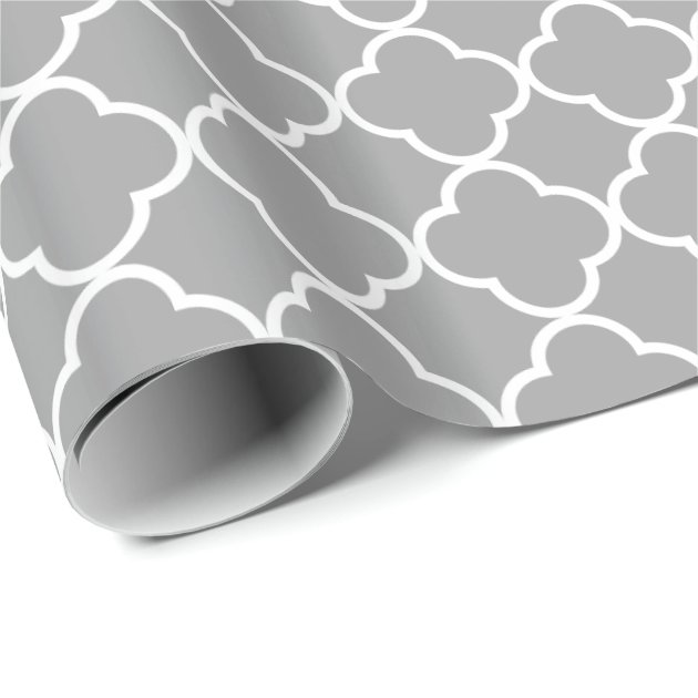 Modern Gray Quatrefoil Pattern Wrapping Paper 1/4
