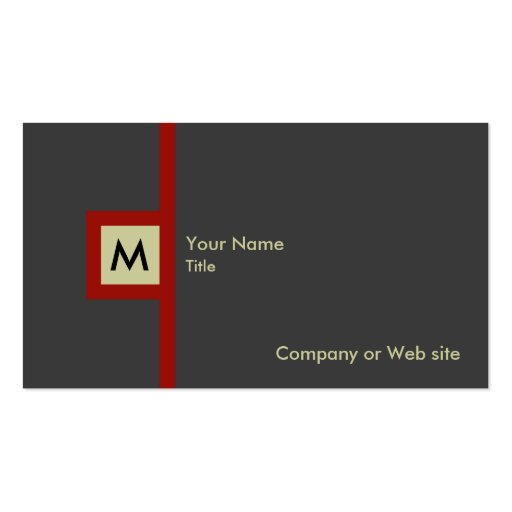 Modern Gray & Red Monogram Business Card (back side)