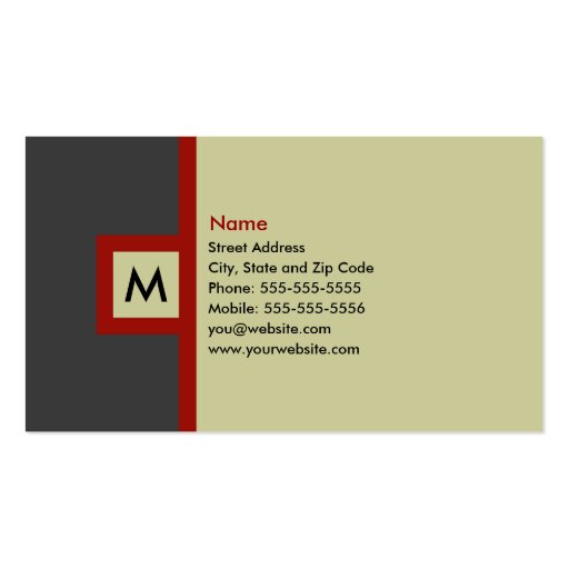 Modern Gray & Red Monogram Business Card (front side)
