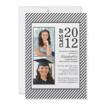 Modern Gray Stripes Photo Graduation invitation