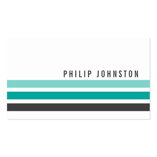 Modern gray teal aqua blue stripes stylish white business card (front side)