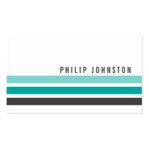 Modern gray teal aqua blue stripes stylish white business card