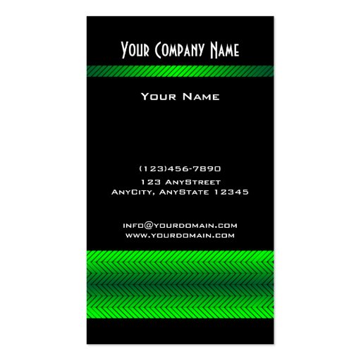 Modern Green and Black Racing Stripe Business Card Template (front side)