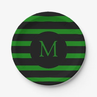Modern Green and Black Stripes Monogram