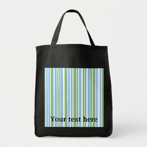 Modern green and blue stripes on white tote bag