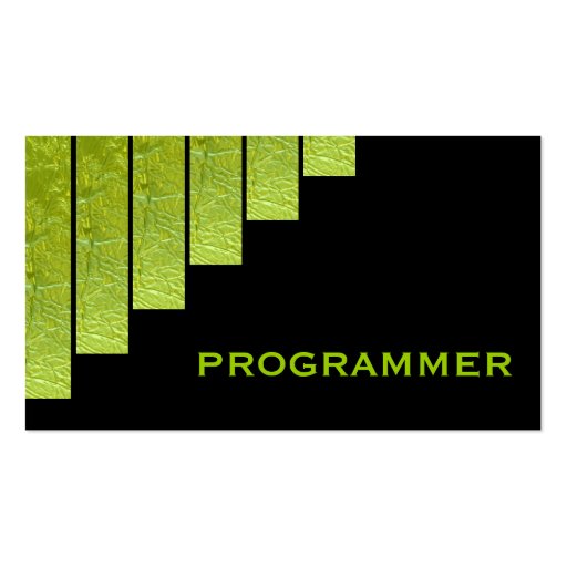 Modern green, black vertical stripes programmer business card templates (front side)