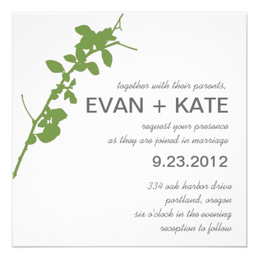 Modern Green Branch Wedding Invitation