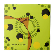 Modern Green Circles Trendy Abstract Design Tile