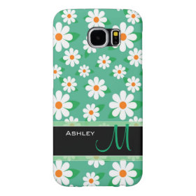 Modern Green Daisy Floral Flowers Pattern Monogram Samsung Galaxy S6 Cases