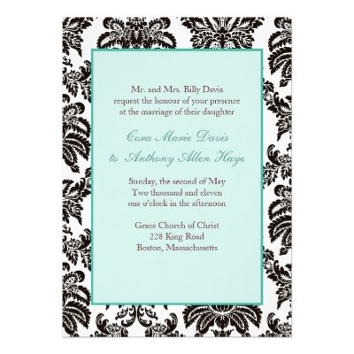 Modern Green Damask Wedding Invitation