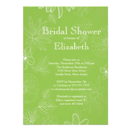 Modern Green Fall Leaves flowers Bridal Shower Personalized Announcements