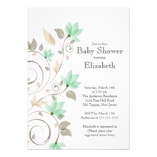 Modern Green Floral Boy Baby Shower Invitation