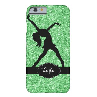Modern Green Glitter & Black Dancer Silhouette Barely There iPhone 6 Case