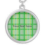 Modern green grid pattern with gold silver stripes pendant