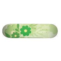 Modern Green Leaf and Flowers Skate Board