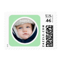 Modern green photo frame for birth announcements stamp