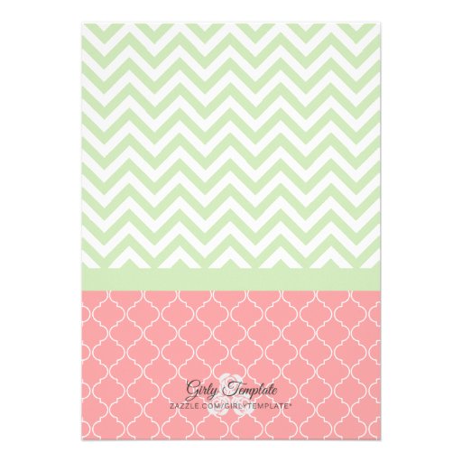 Modern Green & Pink Elegant Chevron Bridal Shower Invites