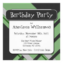 Modern Green Semi-Plaid Birthday Invitation