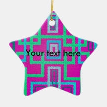 Modern green squares on pink background christmas ornament